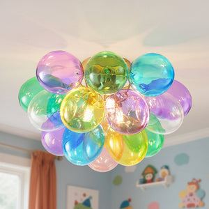 English Elm Colorful 15" Glass Bubble Ceiling Light Multicolor Swirled Pendant with Gold Base, Cozy Dimmer-Friendly Fixture W2869P218648