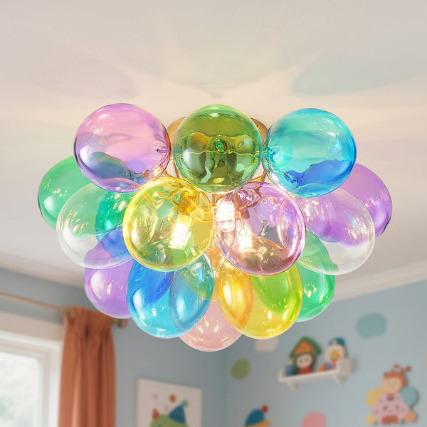 English Elm Colorful 15" Glass Bubble Ceiling Light Multicolor Swirled Pendant with Gold Base, Cozy Dimmer-Friendly Fixture W2869P218648