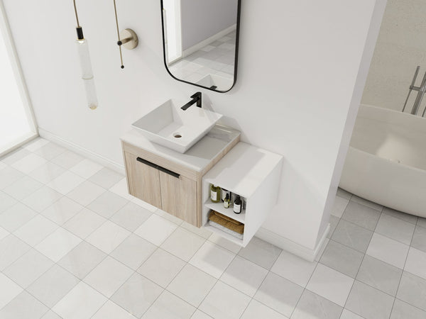 English Elm 36" Modern Floating Bathroom Vanity With Ceramic Sink, White Stone Slab, Soft-Close Doors & Storage W999S00287