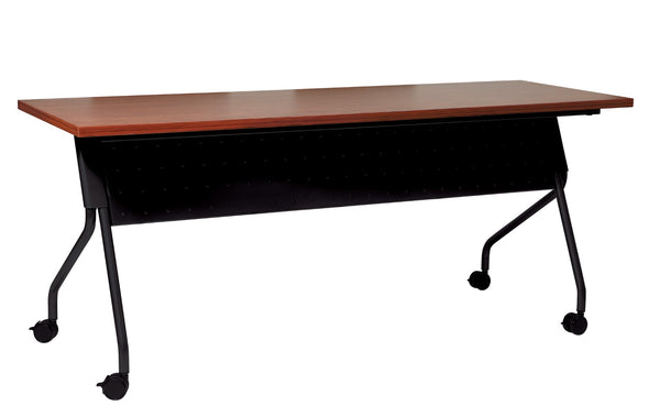 OSP Home Furnishings 6' Commercial Nesting Training Table with Flip Top Cherry Laminate and Locking Casters 84226BC