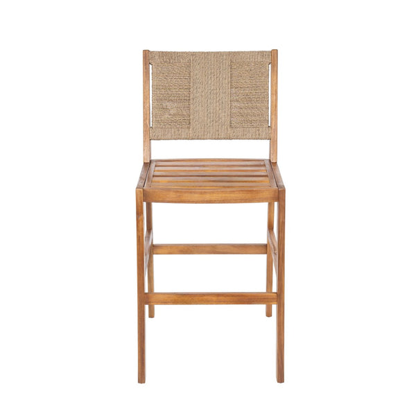 English Elm 4 Piece Outdoor Acacia Wood Wicker Bar Stools Set with Cushioned Patio Seating Cream,Light Brown,Teak N773OB00133B