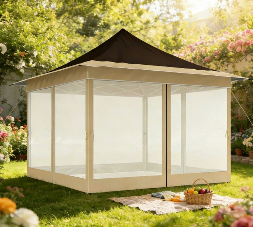 English Elm Adjustable Pop up Gazebo with Mesh Walls Oxford Fabric Canopy for Patio Garden T3971P426996