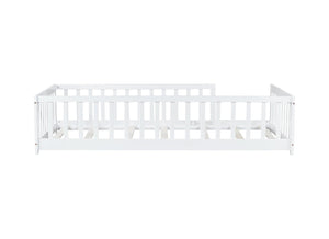 English Elm Twin Solid Rubberwood Floor Bed with Full Perimeter Safety Rails for Toddler Rooms White W504P296795