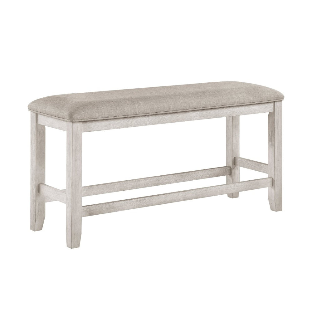 English Elm Modern Farmhouse Counter Height Bench Whitewashed Wood Frame Gray Upholstered Seat B011P416555