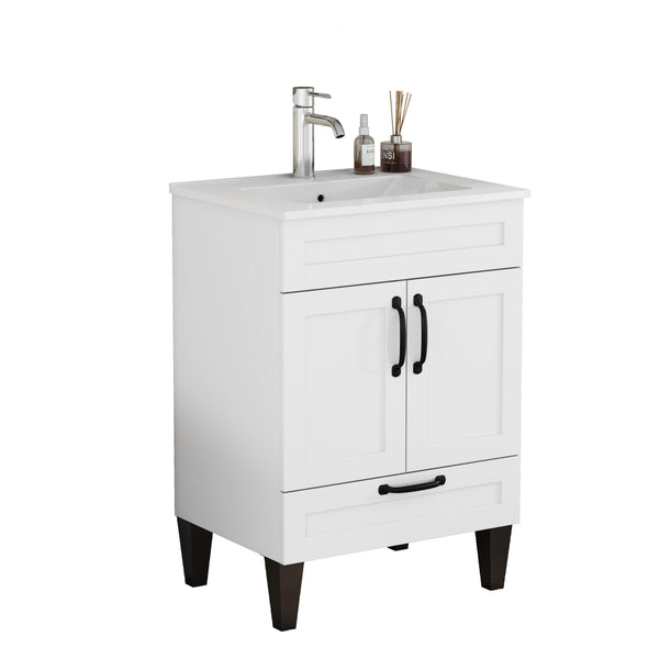 English Elm 24-Inch Modern Bathroom Vanity Cabinet With Sink Combo, Soft Close Doors, Customizable Design, White W3151S00060