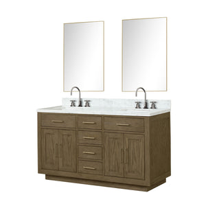 English Elm Grey Oak Double Bath Vanity Set With Carrara Marble Top, Chrome Faucets & 28" Mirrors For Easy Upgrade B2731S01796