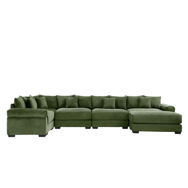 English Elm Oversized Modular Sectional Couch With Ottoman - Premium Corduroy, Ergonomic Comfort For Living Spaces W714S01343-GIGA