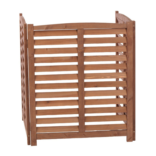 English Elm 3-panel Slatted Wood Outdoor Privacy Screen for Ac Units Trash Enclosures Gardens Brown W2640P272036