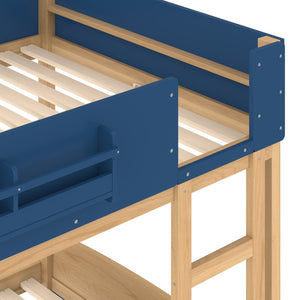 English Elm Full Bunk Bed with Trundle Bookshelf Storage Pine Frame Car Design for Kids Blue,Natural W1580S00445