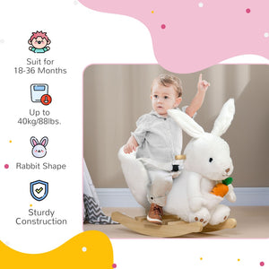 English Elm Qaba Bunny Rocker Toddler Ride on with Velvet Plush Carrot Toy and Realistic Sounds W2225P217693