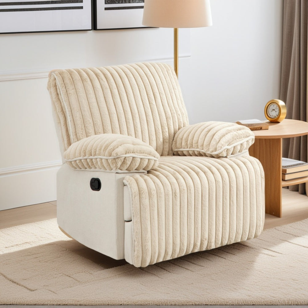 English Elm Manual Reclining Loveseat Corduroy Upholstered Wall Hugger Sofa with Cup Holders W3900P386105