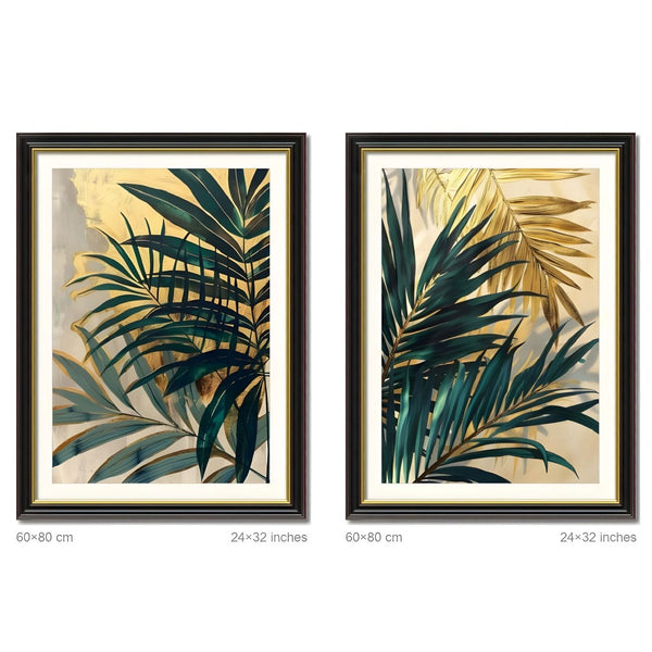 English Elm Set Of 2 Framed Tropical Palm Leaf Canvas Prints – Modern Botanical Wall Art For Any Room Decor T3976P383236-GIGA