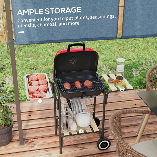 English Elm Outsunny Portable Charcoal Grill with Side Tables Wheels and Shelf for Backyard Camping W2225P174309