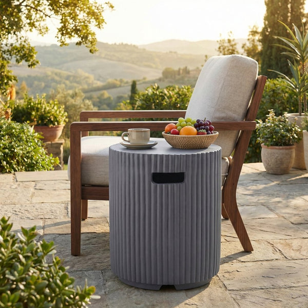 English Elm 17x19.9 Mgo Concrete Propane Tank Cover Outdoor Side Table with Metal Base Gray N772P409042G