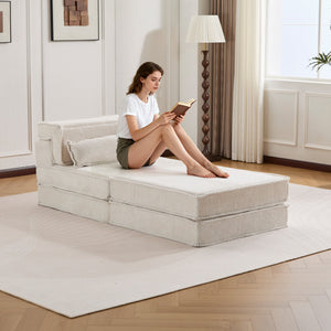 English Elm Compression Mahjong Sofa - Convertible, No Assembly Floor Bed With Memory Foam & Ottoman, White W3723S00043