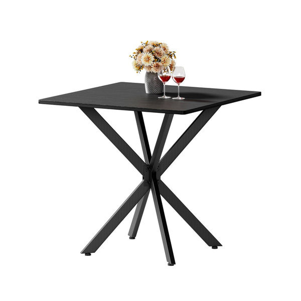 English Elm Rustic Square End Table Steel X Frame Base Wood Grain Top for Living Room or Office Black W1820P404206