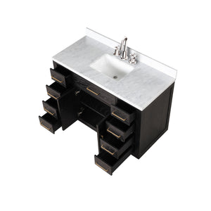 English Elm Black Oak Single Bath Vanity 48" W x 22" D with Carrara Marble Top, Chrome Gooseneck Faucet, Soft-Close Cabinet B2731P260825