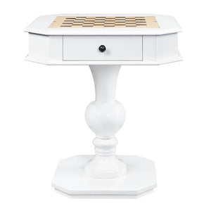 English Elm White Game Table with Pedestal Base, 2 Drawers & Dual-Sided Chess, Checkers, Backgammon Surface B062P189209