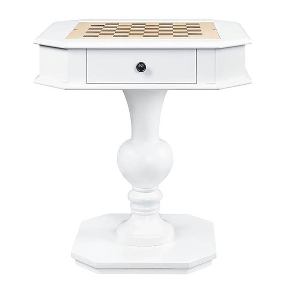 English Elm White Game Table with Pedestal Base, 2 Drawers & Dual-Sided Chess, Checkers, Backgammon Surface B062P189209
