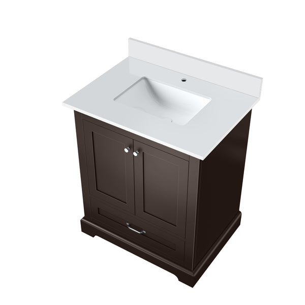 English Elm Espresso 30 in. Single Bath Vanity with Cultured Marble Top, Solid Wood, Soft-Close, Pre-Drilled Faucet B2731P258323