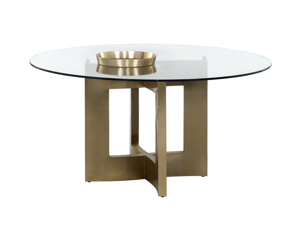Sunpan Lianne Stylish Geometric Dining Table Base in Gold Lacquer Finish for 59" Round Glass Tops
