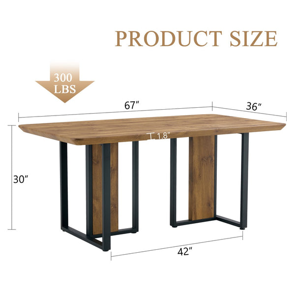 English Elm Modern Industrial Rectangular Dining Table with Wood Grain Top and Black Iron Frame W1151S01884