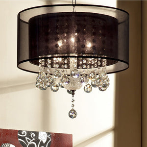English Elm 19" Tall Ceiling Lamp "Effleurer" - Elegant Silver Chrome With Crystal Drops & Black Linen Shade B072116230