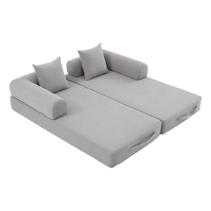 English Elm UNITED modular foldable sofa with metal frame, corduroy upholstery, side pocket & quick assembly convenience Light Gray W1568P374133
