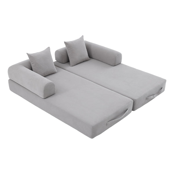 English Elm UNITED modular foldable sofa with metal frame, corduroy upholstery, side pocket & quick assembly convenience Light Gray W1568P374133