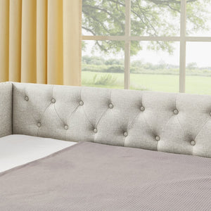 English Elm Full Size Upholstered Daybed with Trundle Usb Ports Tufted Back Wave Arms W1413S00158