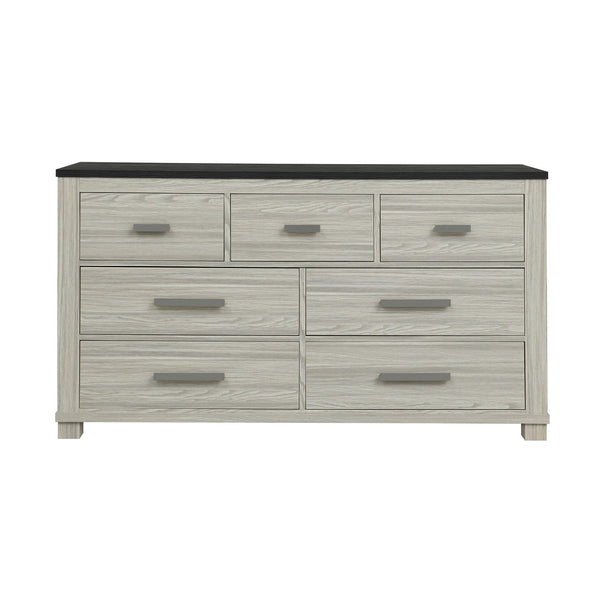 English Elm Augusta Solid Wood Chest with Dark Brown Top, Spacious Drawers and Silver Bar Handles, Stylish beige brown 65.94 L x 20.67 W x 39.17 H B201P390565