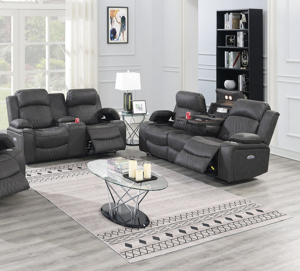 English Elm Modern Power Reclining Sofa Set Charcoal Leatherette Usb Charging Living Room B011S02453