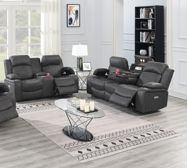 English Elm Modern Power Reclining Sofa Set Charcoal Leatherette Usb Charging Living Room B011S02453