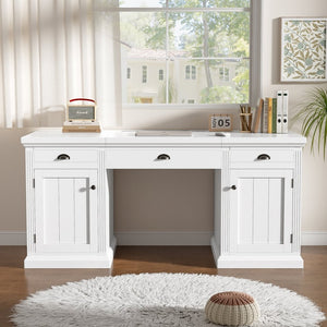 English Elm 67" White Executive Desk with Cabinet Storage Drawers and Usb Ports for Home Office N751S415500K