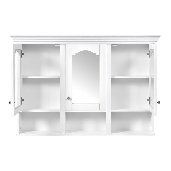 English Elm 47" Wall Mounted Bathroom Cabinet with Mirror — Space-Saving 3 Adjustable Shelves, Pine Accents, Water-Resistant Finish N710P264268K
