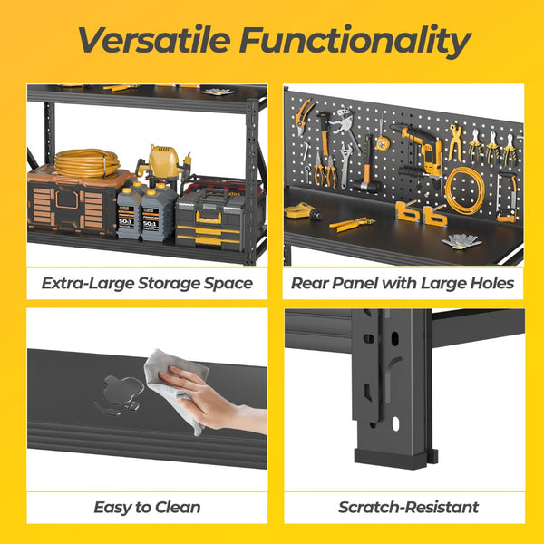 English Elm Storage Shelves with Pegboard Panels Heavy Duty Metal Garage and Pantry Rack Unit T5667P454761