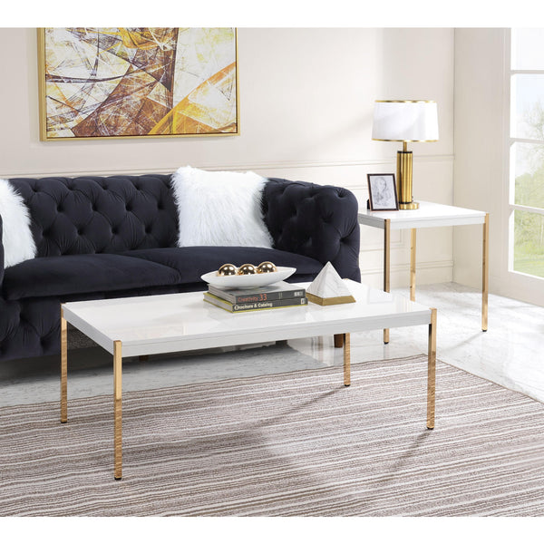 English Elm Rectangular Wooden Top Coffee Table with Gold Legs, Sleek Smooth Surface for Modern Living Rooms White+Gold B016P313022