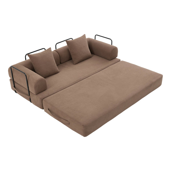 English Elm UNITED modular foldable sofa with metal frame, corduroy upholstery, side pocket & quick assembly convenience Brown W1568P375636