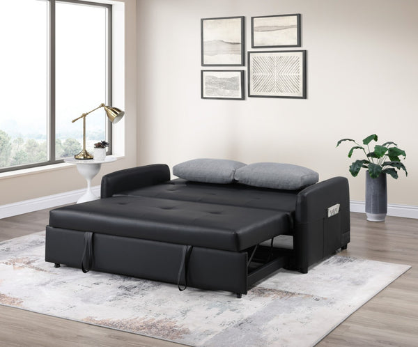 English Elm Ravenna Tufted Pu Leather Sleeper Sofa with Built-in Charging Station for Studio Living B2749P413198
