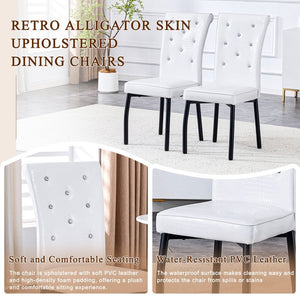 English Elm A Set of 2 Crystal Button Faux Leather Dining Chairs with Embossed Croc Texture White+Black W3226P344024