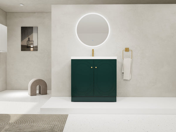 English Elm 36" Freestanding Bathroom Vanity with Resin Sink, Soft-Close Doors, Adjustable Shelf & Metal Handles Dark Green W999S00274