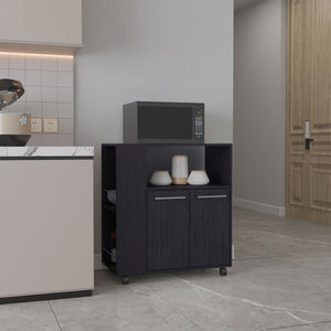English Elm Kitchen Cart with Enclosed Doors and Three Shelves on Smooth-Roll Wheels for Compact Modern Kitchens Black 34.65 L x 17.72 W x 5.91 H B097P296814