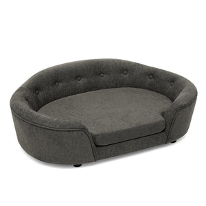 English Elm Oversized Oval Dog Sofa with Tufted Linen Backrest for Large Breed Lounging Comfort Dark Gray W487P415302