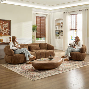 English Elm 102.36 Inch Curved Boucle Sectional Sofa Four Seat Mid Century Modern Living Room Brown W2582S00205