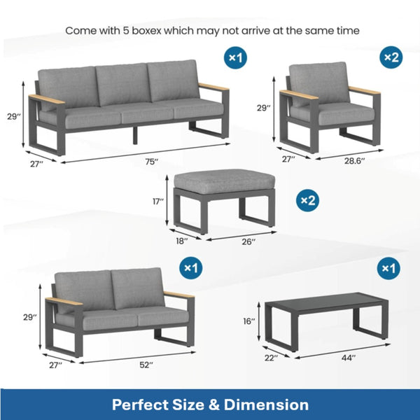English Elm All-weather 9 Seat Aluminum Patio Conversation Set with Tempered Glass Table Gray B082S00110