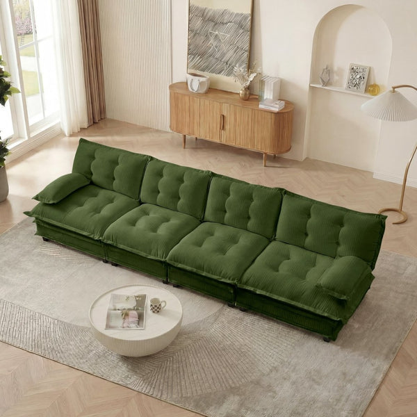 English Elm 138" Modular Cloud Sectional Sofa Deep Seat Chenille Upholstery for Living Room Green W714S01731