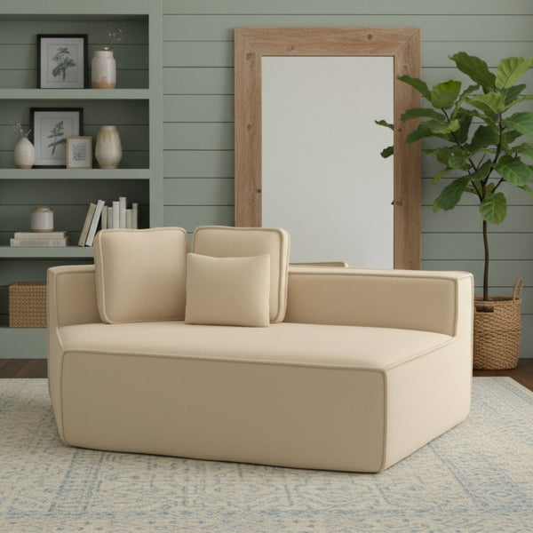 English Elm Beige Teddy Fleece Modular Floor Lounge Chair Plush Foam Cushions for Dorm or Living Room W3326P354556