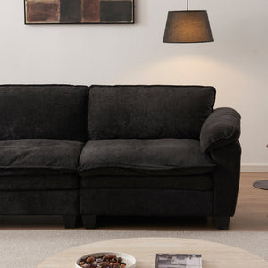 English Elm Living Room Chenille Sectional Sofa with Detachable Ottoman and Pocket Coil Cushions Black W1097S00240