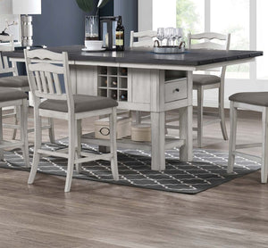 English Elm Antique Counter Height Dining Table 60" with 18" Leaf, Distressed White-Grey Finish, Built-In Wine Storage B011S01887