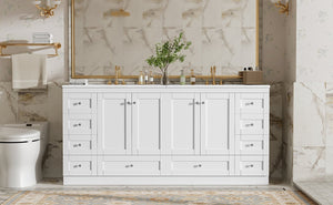 English Elm 72" Freestanding Shaker Bathroom Vanity Double Ceramic Sink Eight Soft Close Drawers N729P000032K